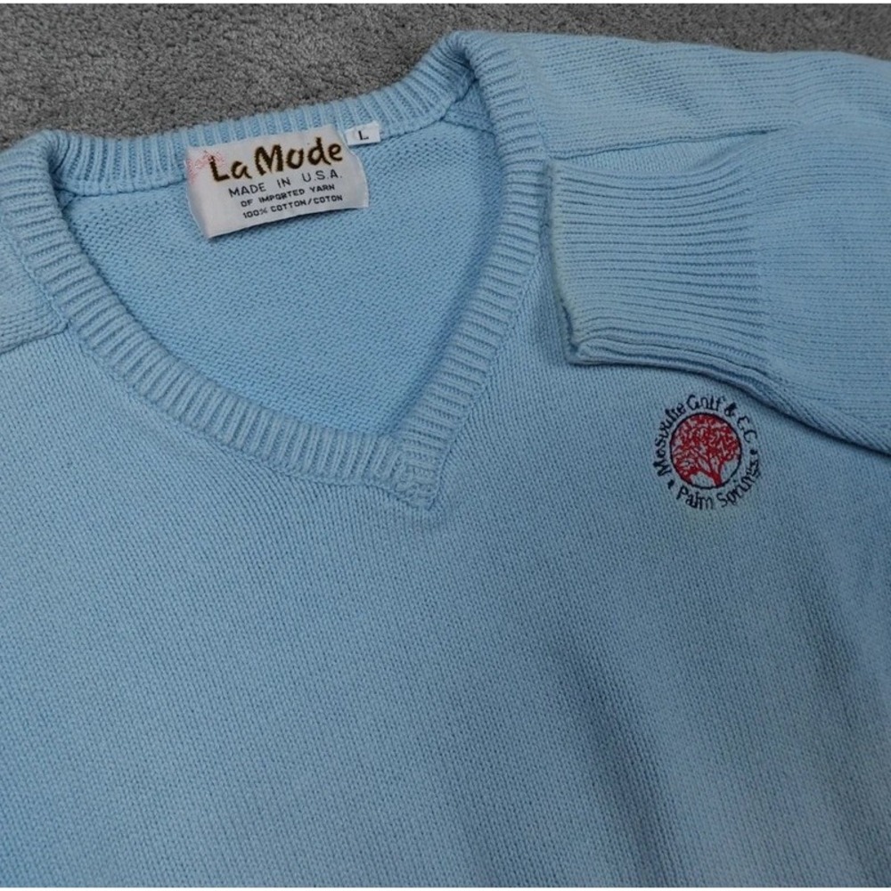 La Mude Sweater V-Neck Mesquite Golf Palm Springs Blue Large